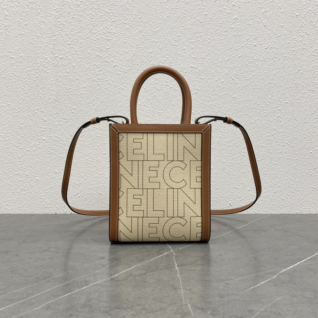 Celine Mini Vertical Cabas In Triomphe Canvas And Calfskin With Celine Print Cream 193302